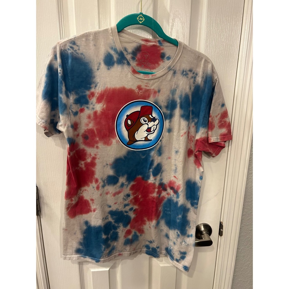 Buc-ee's T-Shirt Red White Blue Tie Dyeโ Let's Get It Poppin 4th of July Graphic